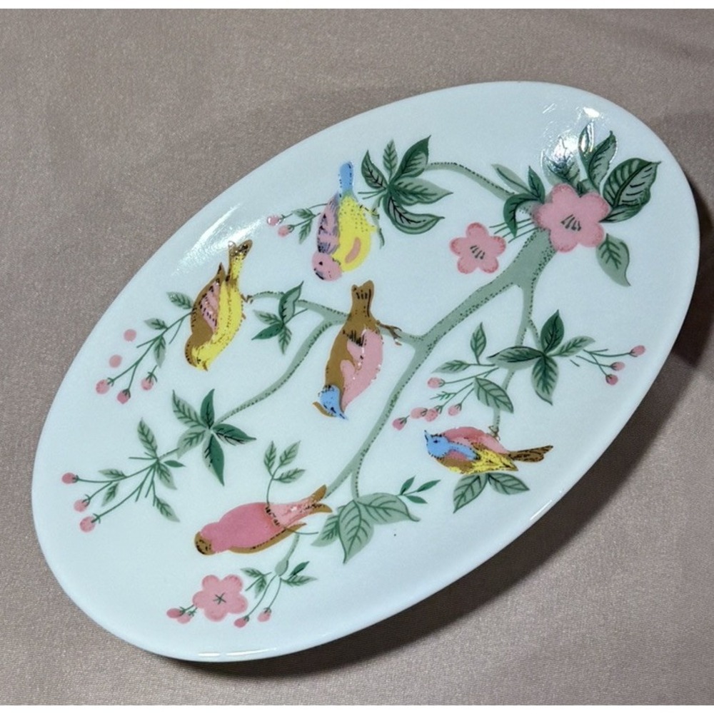 Vtg Jakson Midcentury Tropical Birds Toothbrush Holder Soap Dish Cup Tree Floral - Picture 11 of 15
